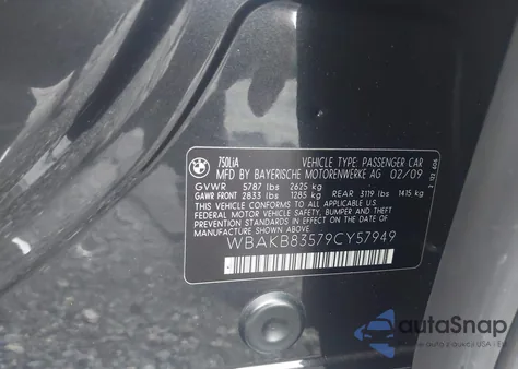 2009 BMW 750Li из США, поврежденный, VIN WBAKB83579CY57949